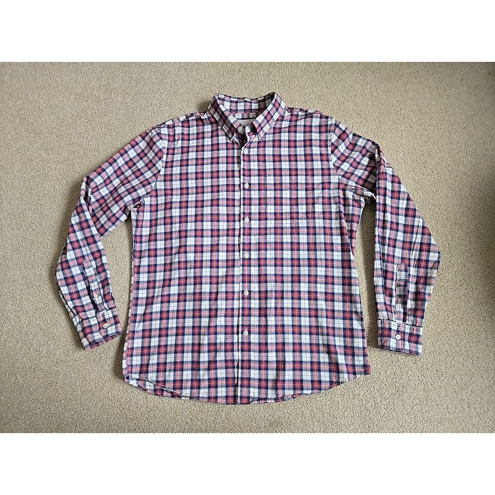American Eagle Shirt Mens Large Blue Red Plaid Long Sleeve Button Casual